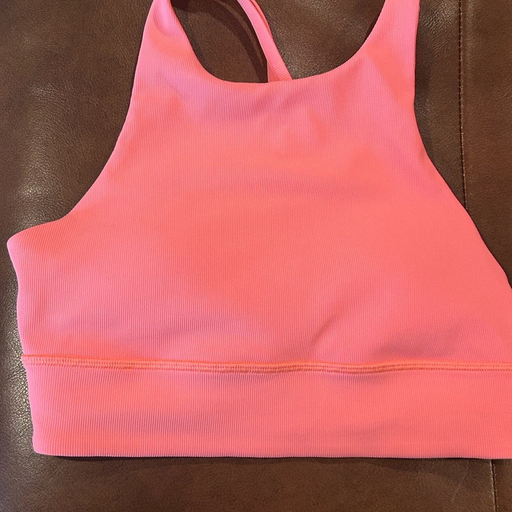 Lululemon Energy high neck ribbed sports bra sunset orange peach coral 8